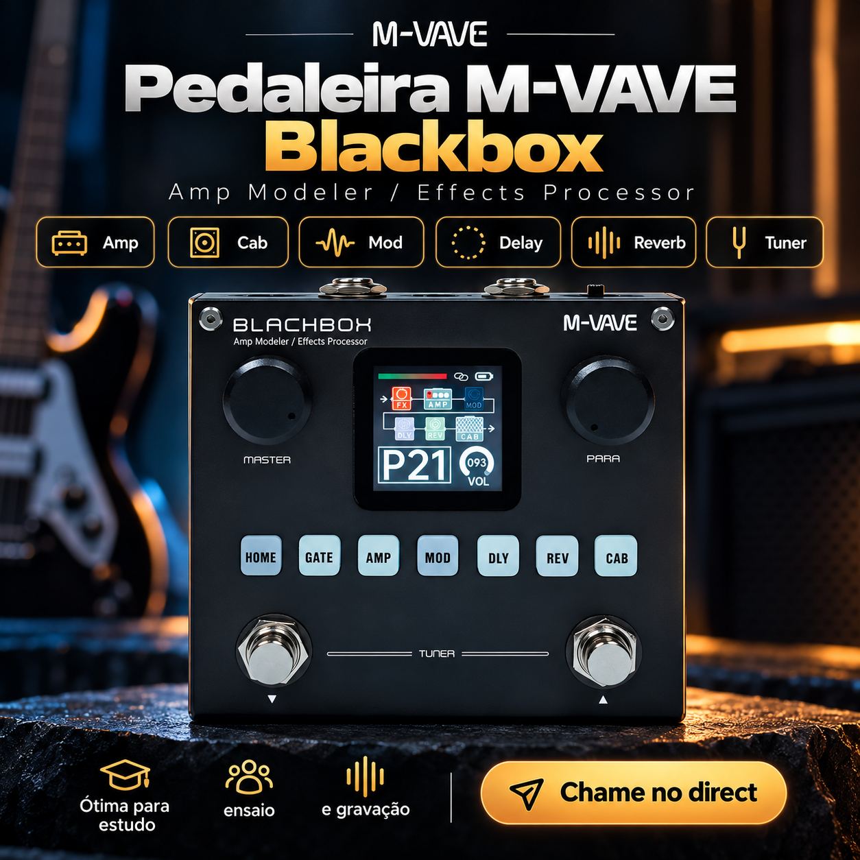 Pedaleira M-VAVE BlackBox Multiefeitos para Guitarra – Amp, Cab, Mod, em Jardim Jaragua