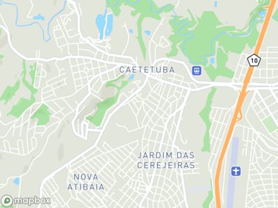 Mapa da área de atendimento de Atibaia Transportes - Transportes Executivo e de Carga em Atibaia